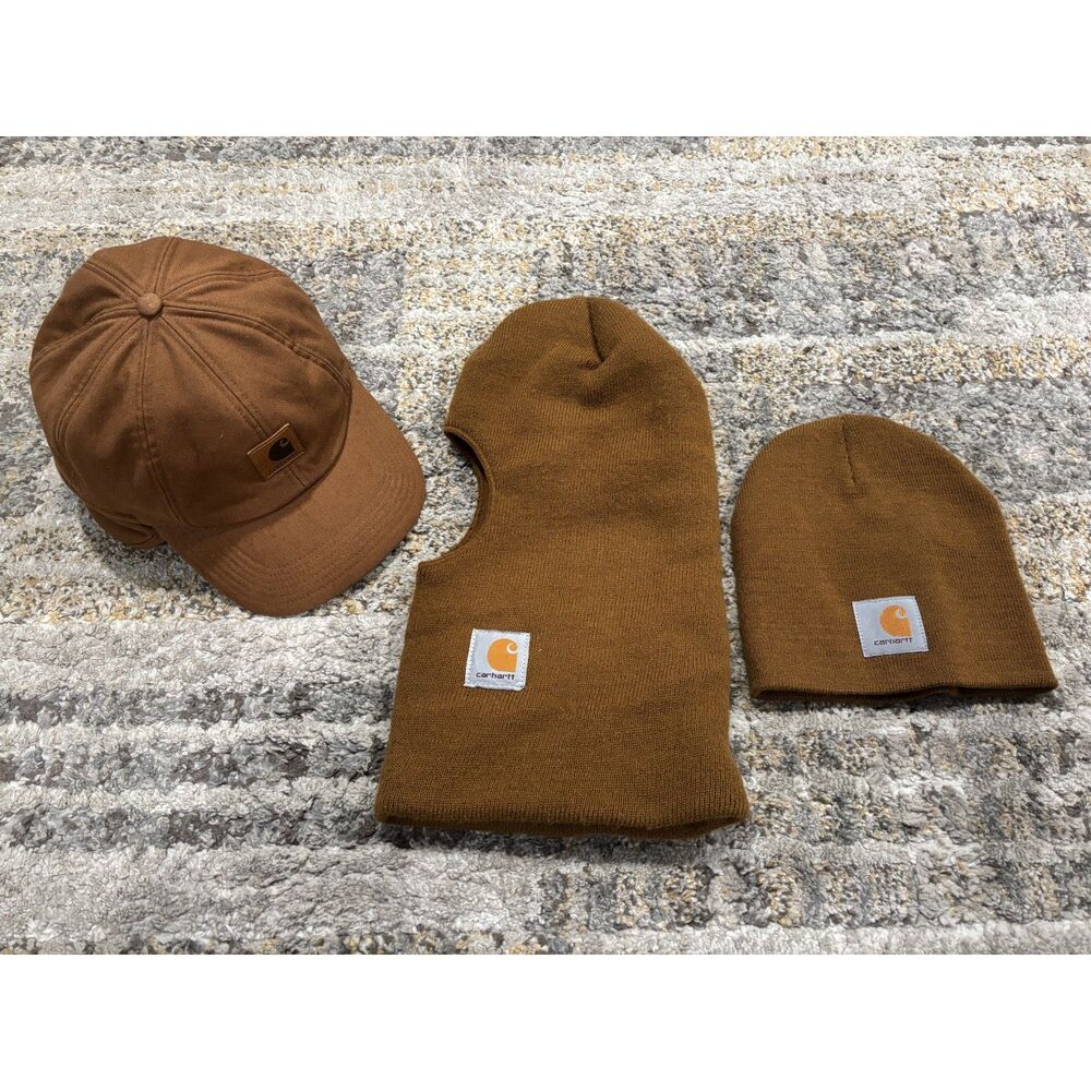 Carhartt Headwear Bundle-Brown Canvas Ear Flap Cap M/L, BeanieSki & Mask Set.
